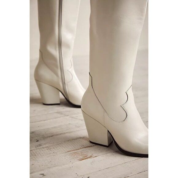 NEW FREE PEOPLE Sz 10 IRIS OVER THE KNEE WESTERN BOOT IN IVORY - Picture 2 of 3